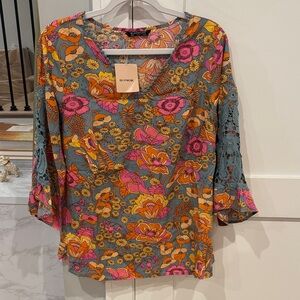 BloomChic Floral Blouse - Pink, Orange, and Gray